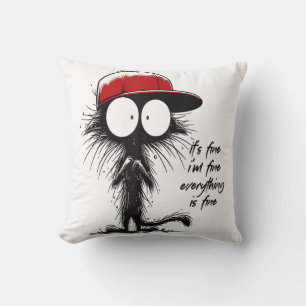 Black Cat Halloween It's Fine I'm Fine Everything Cushion