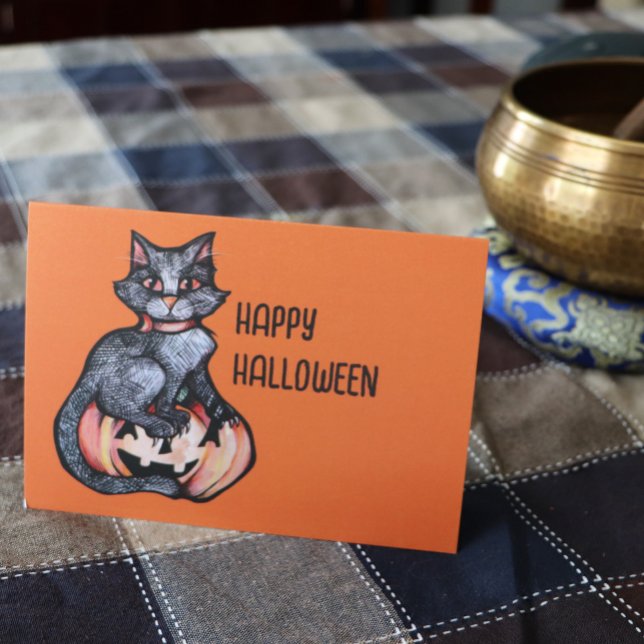 Black Cat Halloween Jack O Lantern                 Card (Creator Uploaded)
