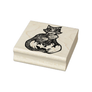Black Cat Halloween Jack O Lantern Rubber Stamp