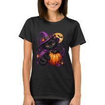 Black Cat Halloween Kawaii - Witch, Pumpkin
