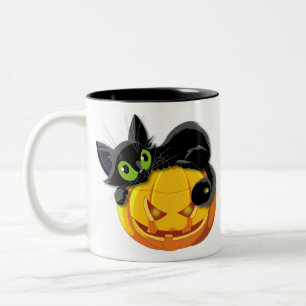 Black cat Halloween Kitten Clip art Two-Tone Coffee Mug