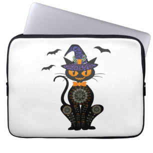 Black Cat Halloween Laptop Sleeve