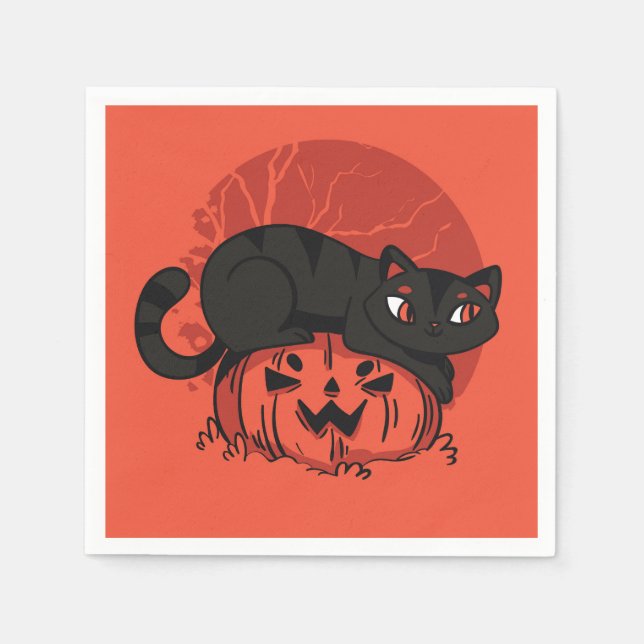 Black Cat Halloween Napkin (Front)
