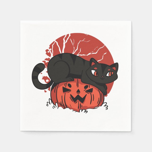 Black Cat Halloween Napkin (Front)