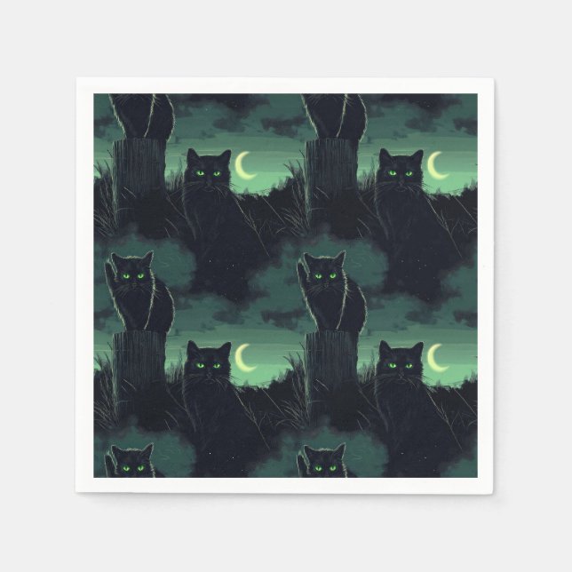 Black Cat Halloween Napkin (Front)