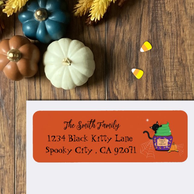 Black Cat Halloween Orange Return Address Labels (Creator Uploaded)