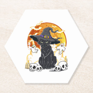 Black Cat Halloween Paper Coaster