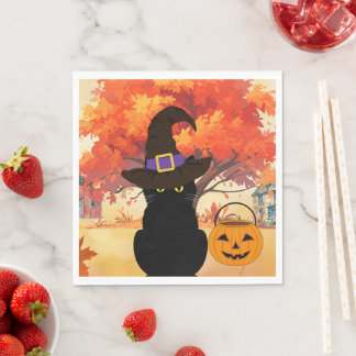 Black Cat Halloween Paper Napkin