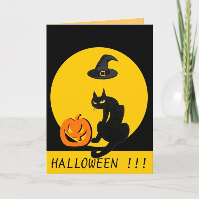BLACK CAT HALLOWEEN PARTY CARD (Front)