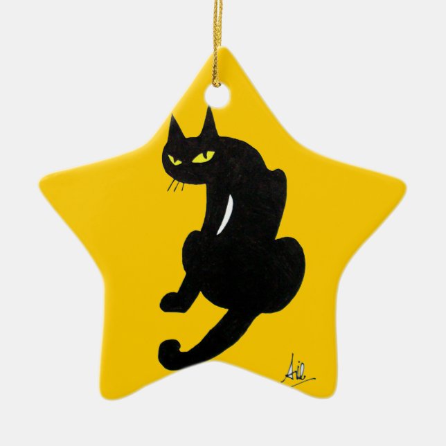 BLACK CAT HALLOWEEN PARTY CERAMIC ORNAMENT (Front)