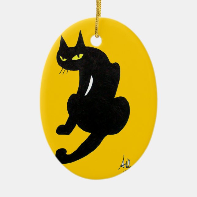 BLACK CAT HALLOWEEN PARTY CERAMIC ORNAMENT (Front)