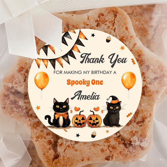 Black Cat Halloween Party  Classic Round Sticker (Creator Uploaded)