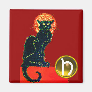 BLACK CAT HALLOWEEN PARTY GEM MONOGRAM MAGNET