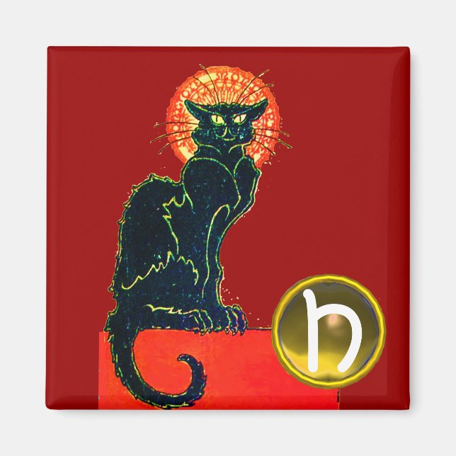 BLACK CAT HALLOWEEN PARTY GEM MONOGRAM MAGNET (Front)