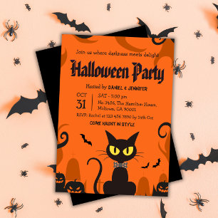 Black Cat Halloween Party Ghost Pumpkin Spooky Invitation