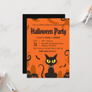Black Cat Halloween Party Ghost Pumpkin Spooky Invitation