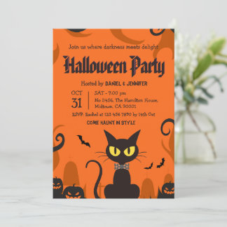 Black Cat Halloween Party Ghost Pumpkin Spooky Invitation