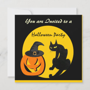 BLACK CAT HALLOWEEN PARTY INVITATION