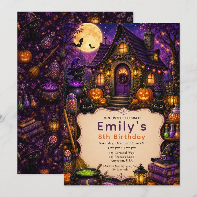 Black Cat Halloween Party Invitation (Front/Back)