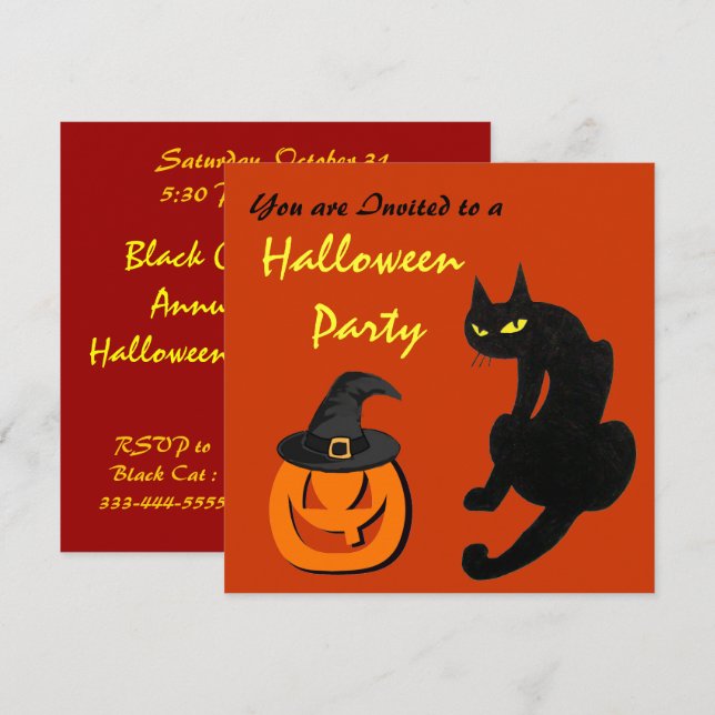 BLACK CAT HALLOWEEN PARTY INVITATION (Front/Back)