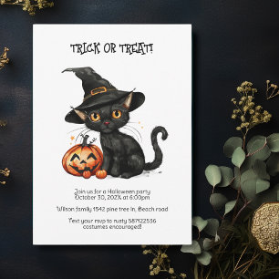 Black cat Halloween party Invitation