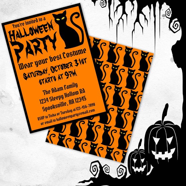 Black Cat Halloween Party Invitation (Creator Uploaded)