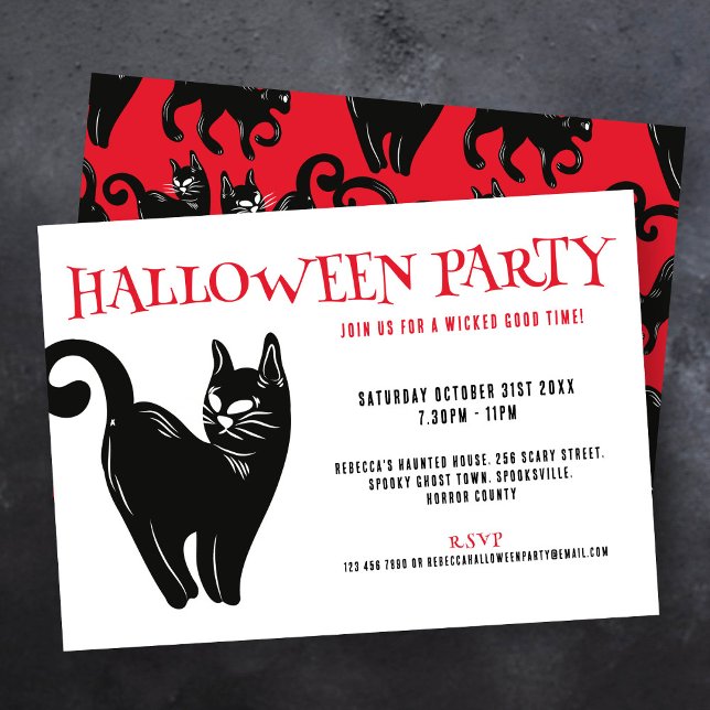 Black Cat Halloween Party Invitation (Creator Uploaded)