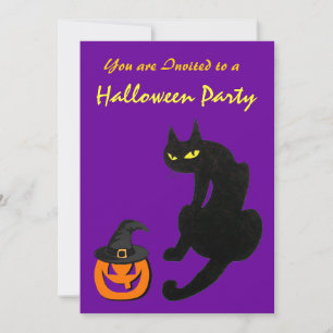 BLACK CAT HALLOWEEN PARTY INVITATION
