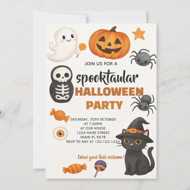 Black Cat Halloween Party Invitation (Front)