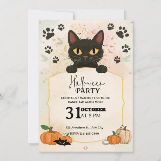 Black Cat Halloween Party Invitation | Cute & Spoo