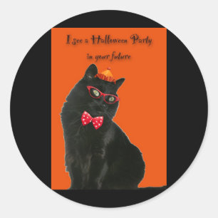 Black Cat Halloween Party Invitation Sticker