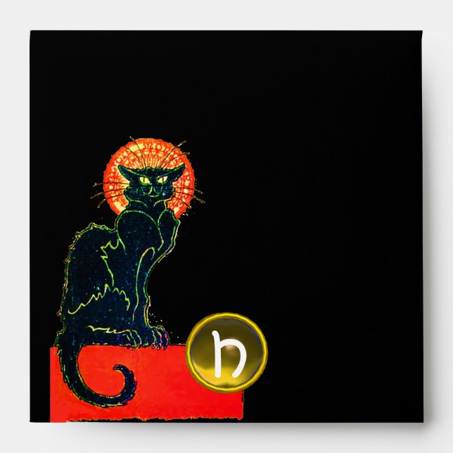 BLACK CAT HALLOWEEN PARTY MONOGRAM ENVELOPE (Front)
