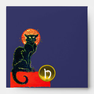 BLACK CAT HALLOWEEN PARTY MONOGRAM ENVELOPES