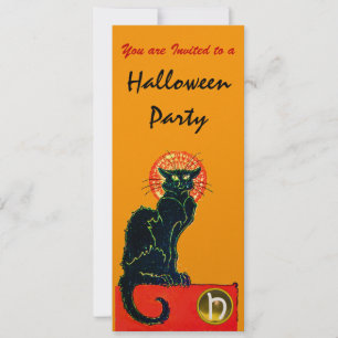 BLACK CAT HALLOWEEN PARTY MONOGRAM gold Invitation