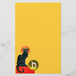 BLACK CAT HALLOWEEN PARTY MONOGRAM STATIONERY