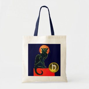 BLACK CAT HALLOWEEN PARTY MONOGRAM TOTE BAG