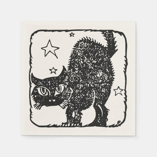 Black Cat Halloween Party Napkin (Front)