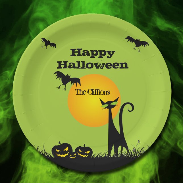 Black Cat Halloween Party Paper Plate (Creator Uploaded)