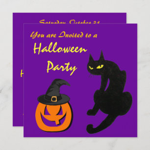 BLACK CAT HALLOWEEN PARTY Purple Invitation