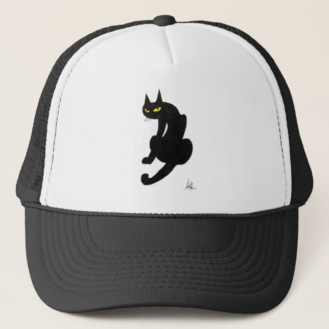 BLACK CAT HALLOWEEN PARTY TRUCKER HAT (Front)