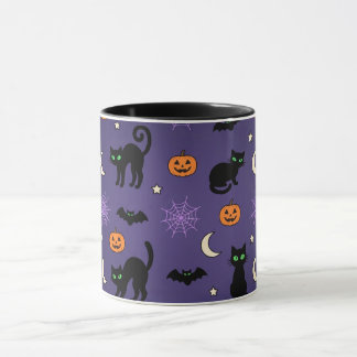 Black Cat Halloween Pattern Mug - Cute & Spooky