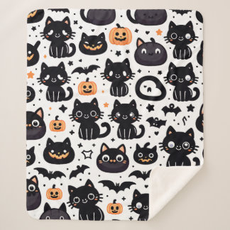 Black cat halloween pattern sherpa blanket