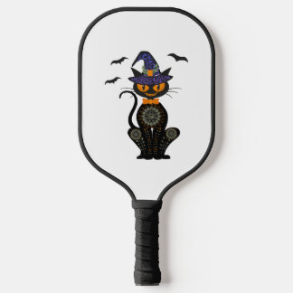 Black Cat Halloween Pickleball Paddle