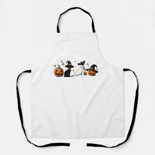 Black Cat Halloween Pumpkin Boo Ghost Witch Spooky Apron