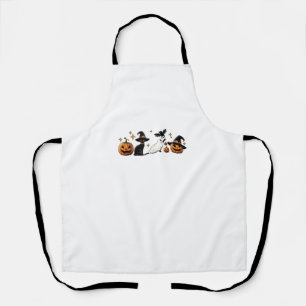 Black Cat Halloween Pumpkin Boo Ghost Witch Spooky Apron