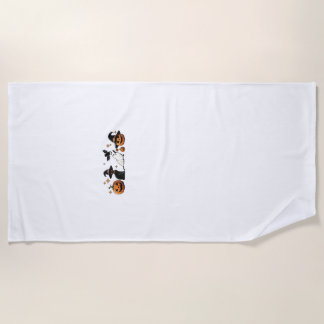 Black Cat Halloween Pumpkin Boo Ghost Witch Spooky Beach Towel