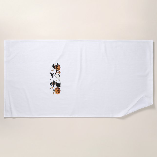 Black Cat Halloween Pumpkin Boo Ghost Witch Spooky Beach Towel (Front)
