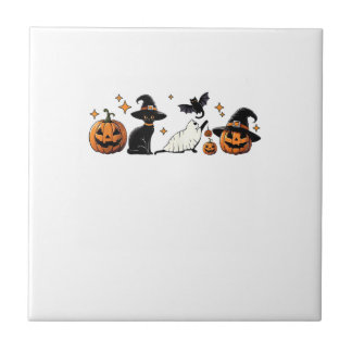Black Cat Halloween Pumpkin Boo Ghost Witch Spooky Ceramic Tile