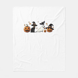 Black Cat Halloween Pumpkin Boo Ghost Witch Spooky Fleece Blanket