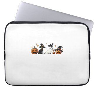 Black Cat Halloween Pumpkin Boo Ghost Witch Spooky Laptop Sleeve